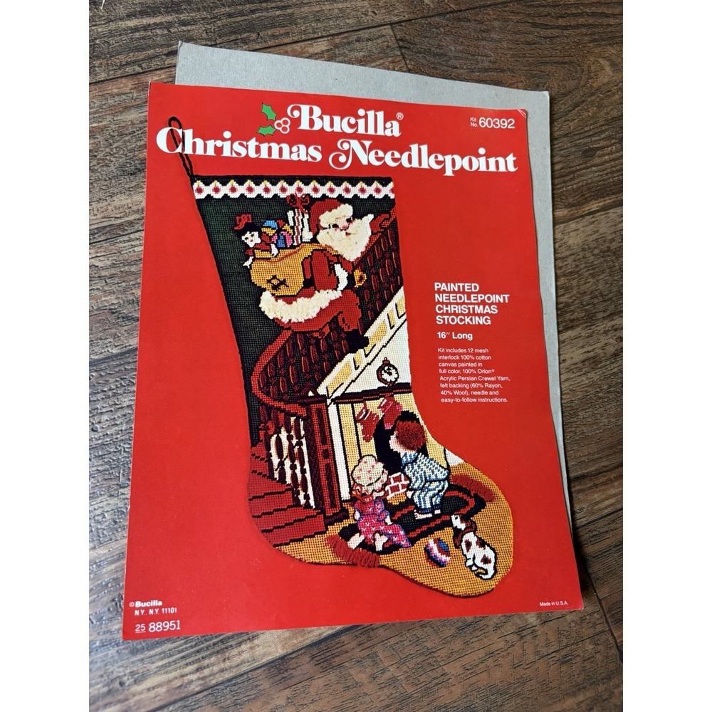 Bucilla Christmas Stocking Needlepoint Kit Canvas Thread Painted 60392 Open Box